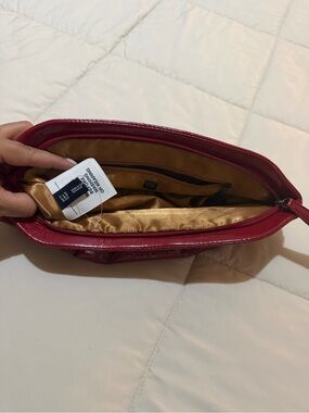 GAP Red Patent Leather Wristlet Clutch with Gold Interior